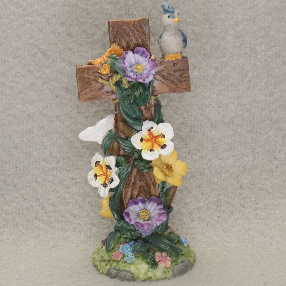 Unbranded Floral Cross Figurine‎ Home Decor Multicolor Good Bluebird Resin Art
